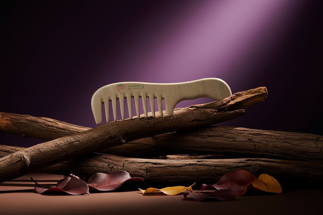 photo_6005956965806755343_y مشط خشب الصندل الأخضر الطبيعي من Strawberry Y – واسع الأسنان لتفكيك التشابك وتحفيز فروة الرأس - الصورة 5