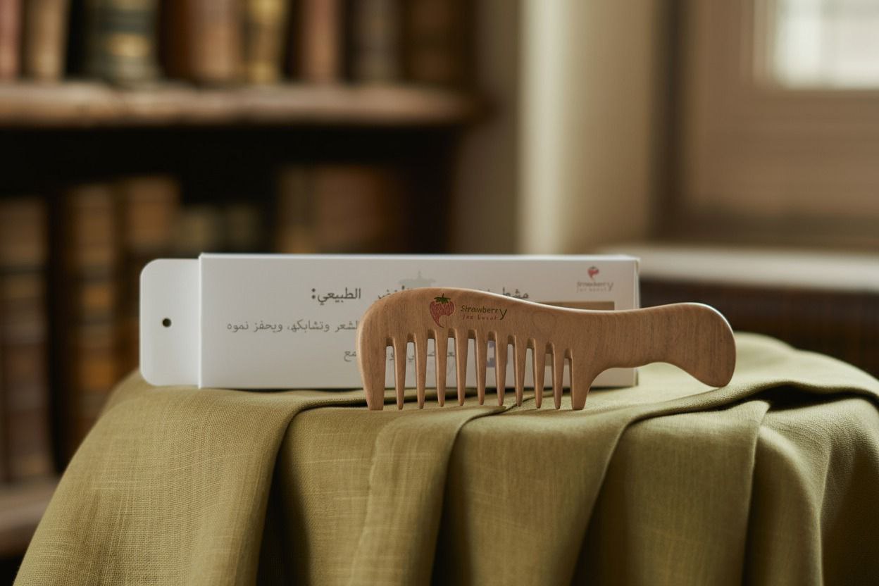 photo_6005956965806755346_y - Copy مشط خشب الصندل الأخضر الطبيعي من Strawberry Y – واسع الأسنان لتفكيك التشابك وتحفيز فروة الرأس - الصورة 2