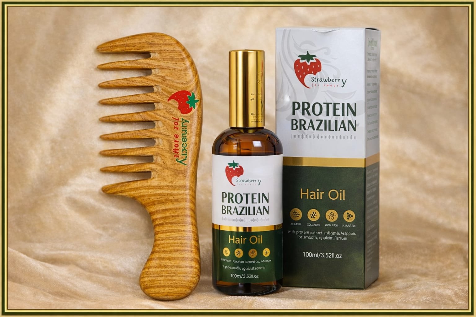 روتين العناية بالشعر باستخدام السيروم الرباعي والمشط الخشبي من Strawberry for Beauty